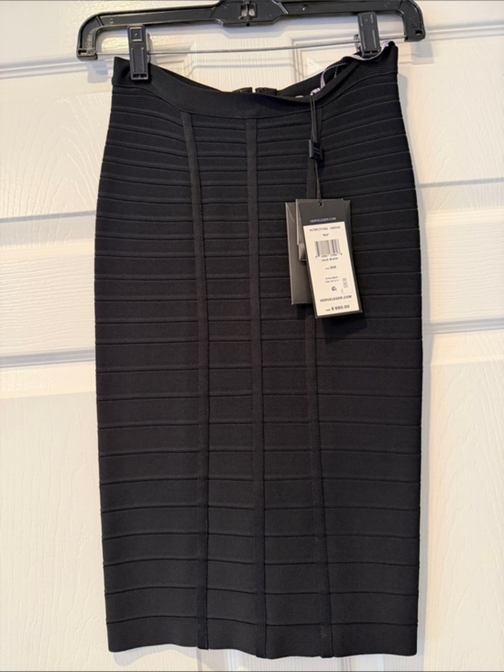 NWT Hervé Léger Black Ribbed High Waist Pencil Skirt XXS